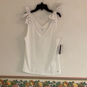 Tommy Hilfiger Bow Tank Top, Size M, White/Black, NWT